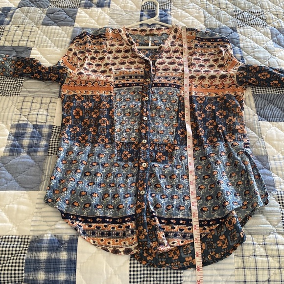 Free People Caravan Block Print Button Front Blouse Top S - Picture 8 of 12